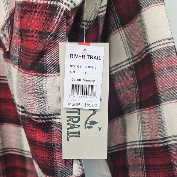 NWT Men's River Trail Zip Plaid Flannel Jacket  in Red and White Large MSRP $85. - Picture 3 of 6